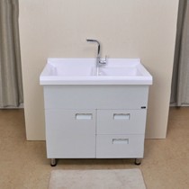 欧柏尼时尚浅灰纹浴室洗衣柜,落地式双盆洗衣池,现代简约风时尚亮丽