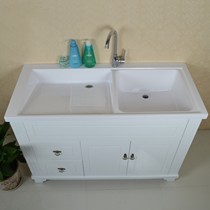 卡布拉丁落地式超大加深盆带搓衣板洗衣池,实木人造石台面,经典欧式洗衣柜