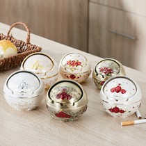 B&Y金边红花欧式烟灰缸,古铜色3D浮雕摆件,个性桌面圆形装饰品