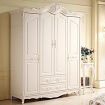 林氏木业品牌法式纯白色4门整体衣橱,雕花推开门式衣柜,板式整体衣柜
