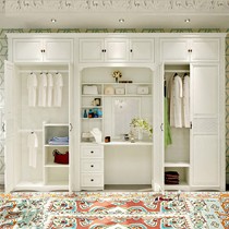 加利安白色实木平开门衣柜,带梳妆台四门整体衣橱,型号: 进口水曲柳实木衣柜