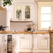 欧睿品牌欧式白橡木实木整体橱柜,清新田园储物雕花厨房橱柜,型号SM0101