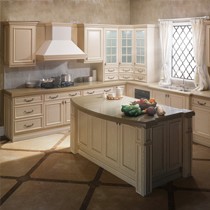 欧派中岛形石英石台面整体橱柜,白橡木定制整体橱柜,型号:OP12-L055