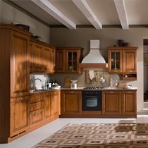 鑫诺伟天一字型实木整体橱柜,复古白椿木定制橱柜,型号: WT-BCM01