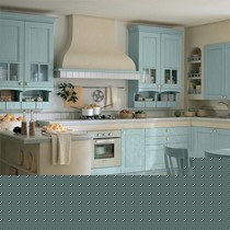 加利安sql989天蓝色水曲柳实木整体橱柜,E1环保U形整体橱柜