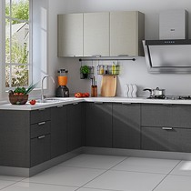 金牌石英石台面整体橱柜,一字型地柜吊柜组合,防潮环保厨房整体柜子