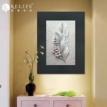 福雕家饰竖版玄关装饰画,现代风格浮雕立体无框画,手绘工艺植物花卉画芯
