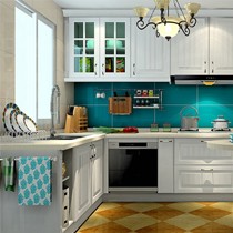 尚品宅配U型休闲厨房定制,白色橱柜简易现代吧台,型号: F19139