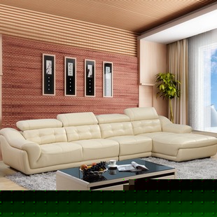 188金宝搏备用网址搭配之左右沙发DZY-2823米黄色客厅皮艺沙发，实木框架高密度海绵沙发