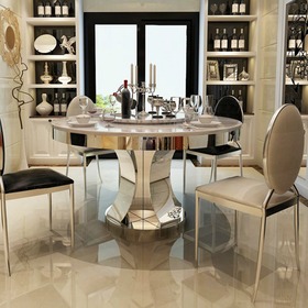 双层带转盘大理石餐桌