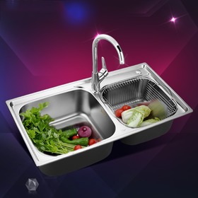 不锈钢加厚双槽洗菜盆一体成型