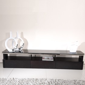 黑色钢化玻璃储物电视柜