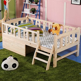 松木儿童单人床带护栏