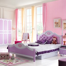 多功能粉紫色皮艺公主床