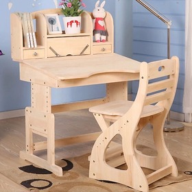 实木儿童桌椅组合带书架
