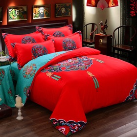 3D印花图案婚庆全棉四件套