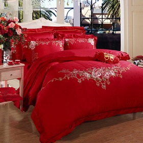 大红提花婚庆四件套