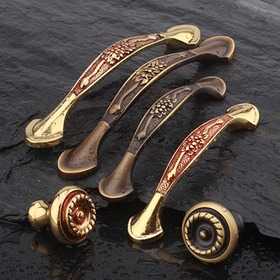 纯铜仿古雕花拉手