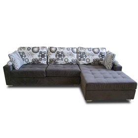 浅灰色布艺L形实木沙发