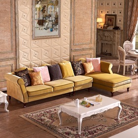 L形布艺植绒沙发组合