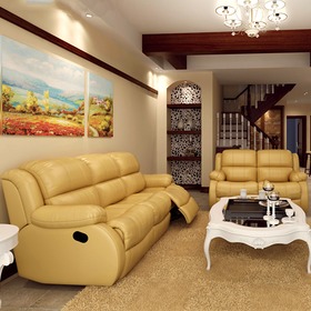 驼色多功能真皮沙发