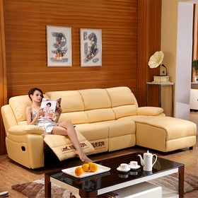 L形真皮实木沙发