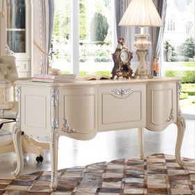 描银雕花实木书桌