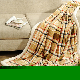 零静电格纹羊羔绒毯