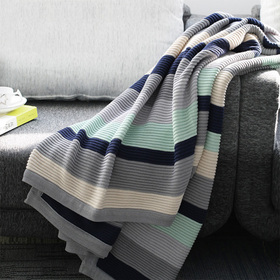 全棉彩条针织毛巾毯