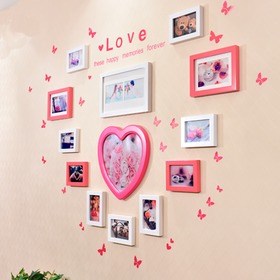 实木挂式心形相框墙