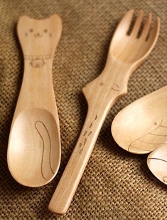 实木卡通叉勺餐具