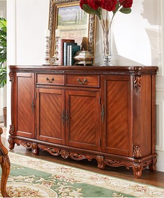 雕花实木4门鞋柜