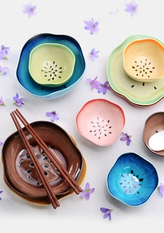 彩色冰裂釉碗盘套装