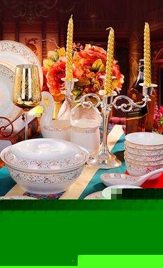 景德镇56头釉上彩骨瓷碗盆