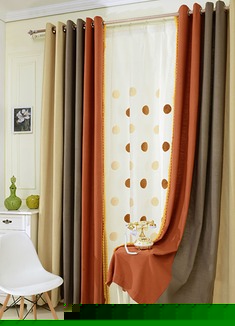 纯色穿杆式成品布帘加纱帘