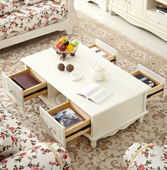 浪漫象牙白实木田园茶几