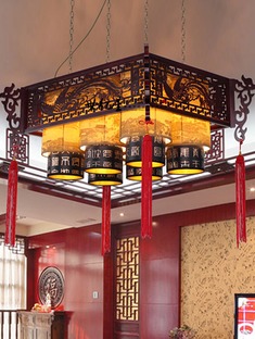 木艺羊皮客厅吊灯