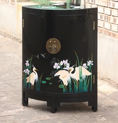 花鸟扇形实木边柜