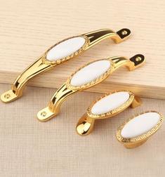 亮金色白陶瓷橱柜门把手