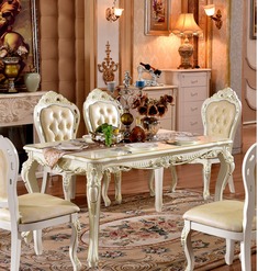 欧式雕花描金实木餐桌椅组合