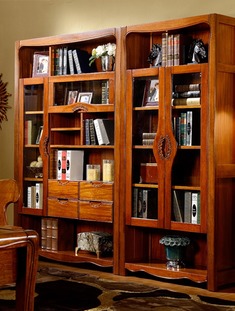 胡桃木多功能书架