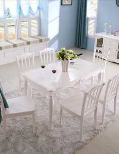 仿古白色木槿雕花实木餐桌椅