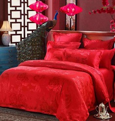 水星家纺全棉提花婚庆四件套