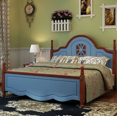 蓝色精致单人儿童床