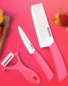 粉色环保生物陶瓷纳米刀具三件套