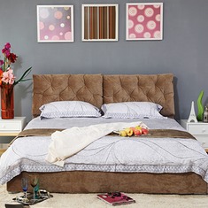 巧克力色布艺褶皱榉木双人床