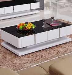 黑色钢化玻璃储物茶几