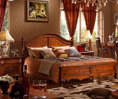 美式乡村实木双人床