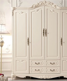 仿古白欧式四门衣柜