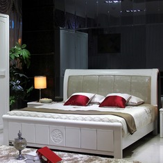 皮质床屏储物双人床